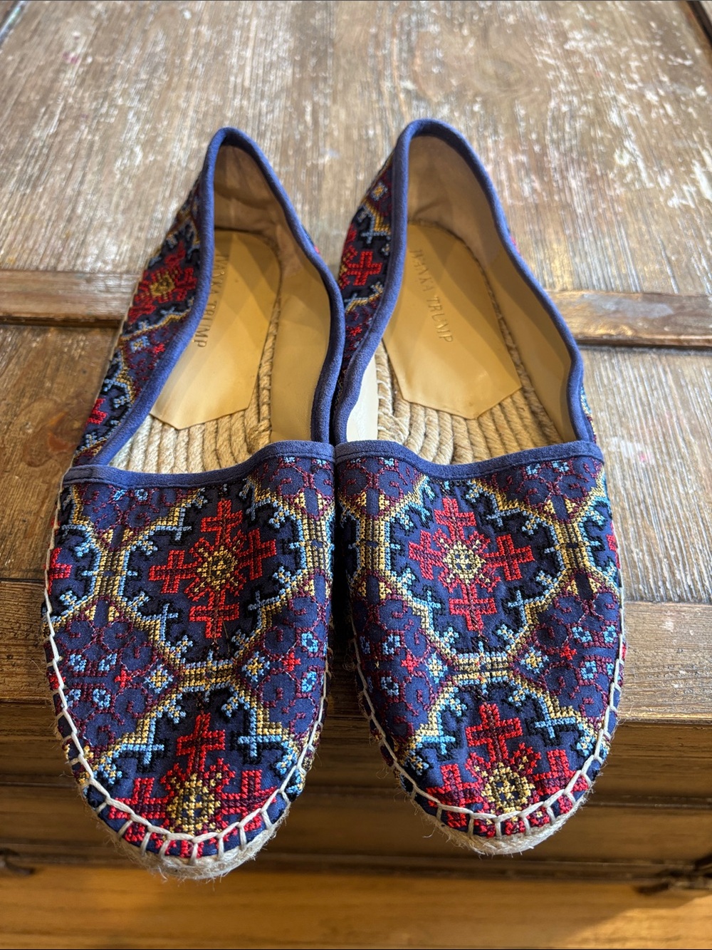 Ivanka Trump Navy Red Multicolor Embroidered‎ Espadrille Flats